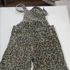 Cheetah Leopard denim overalls size medium